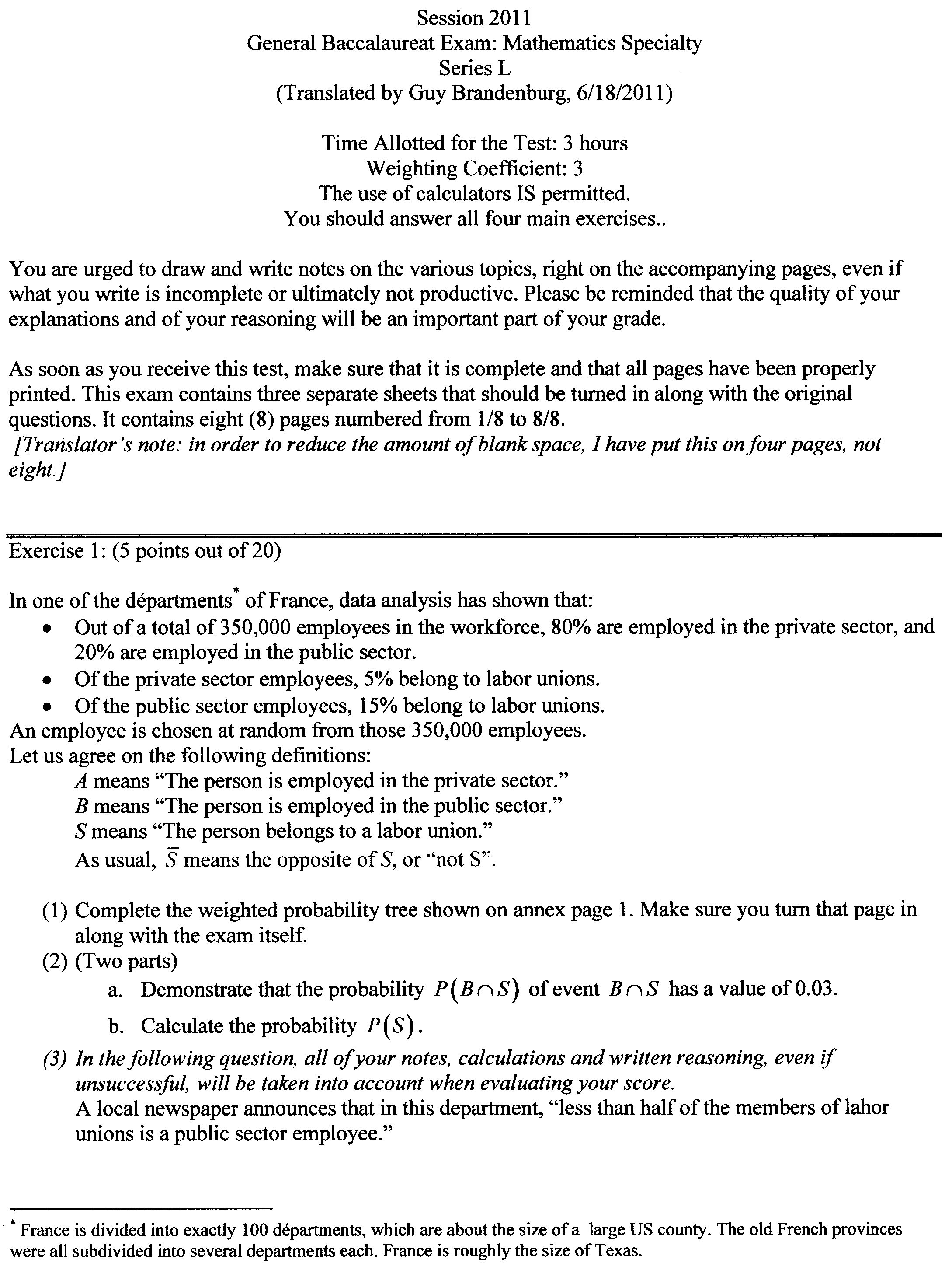 A Look At One Version Of This Year S French Math Baccalaureat Exam Gfbrandenburg Blog