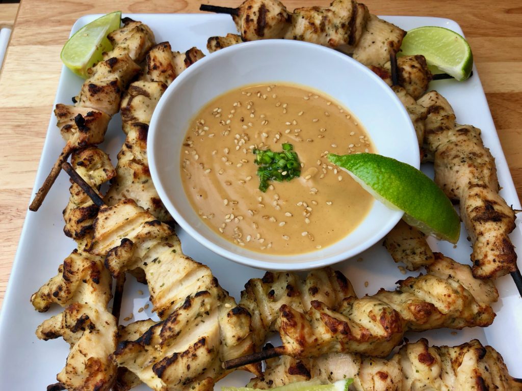 Chicken Skewers with Spicy Satay Sauce GF Chow