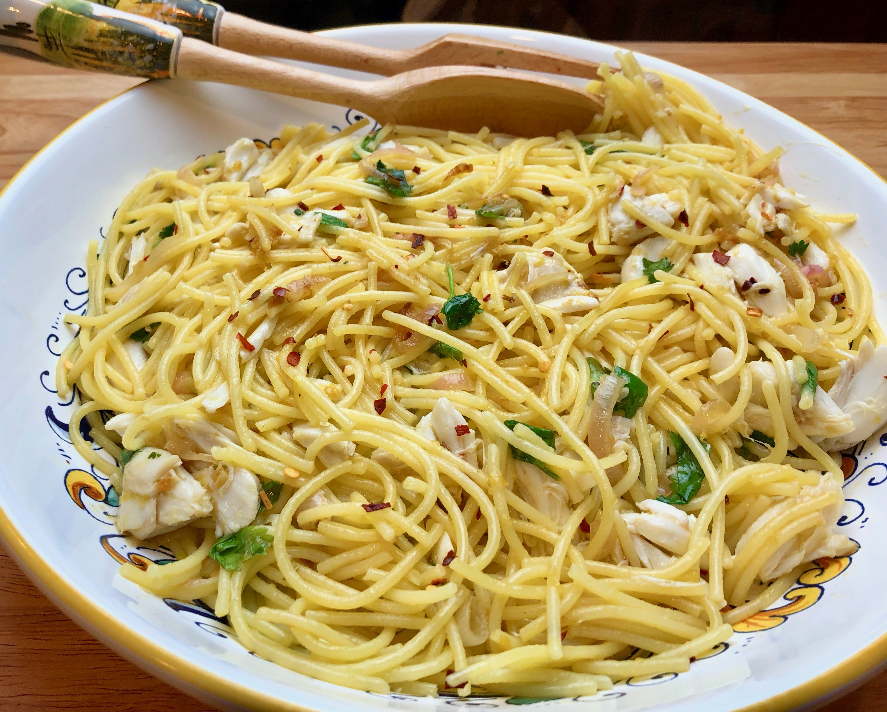 Crab Pasta (GF) with Spicy Lemon Oil GF Chow