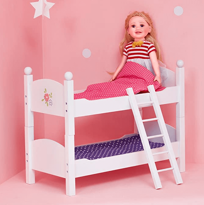 Olivia’s Little World Princess 18Inch Doll Double Bunk Bed Stackable Wooden Bunk Bed and