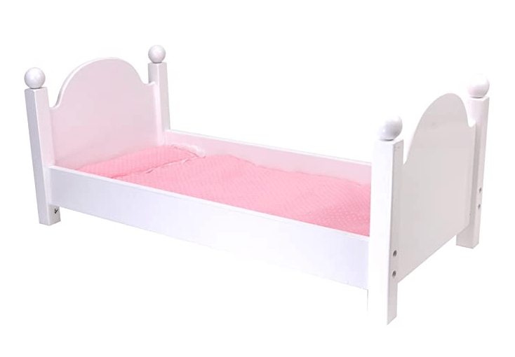 White Wooden Doll Bed with Bedding for 18 Inch Dolls fits American Girl