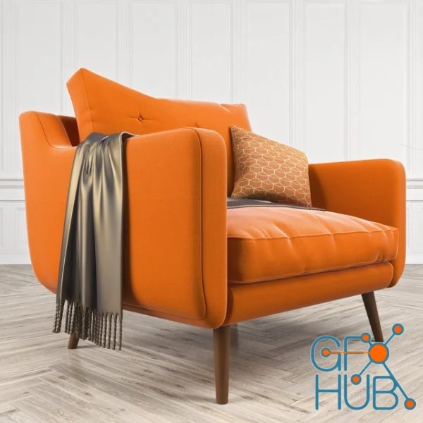 3D Model Mid Century Sofa and Chair set 3