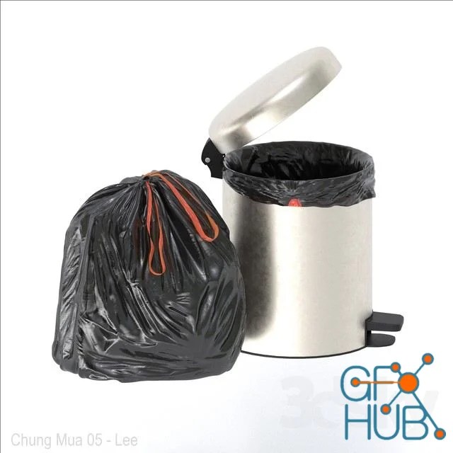 3D Model trash bag and bin