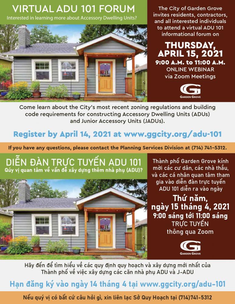 Virtual ADU 101 Forum City of Garden Grove