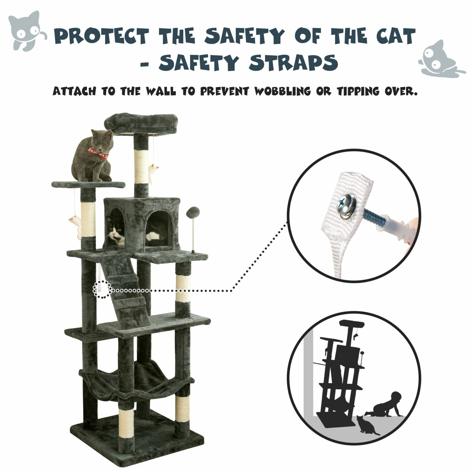 MWPO 63.8in Cat Tree for Large Cat Tower with Condo and Scratching
