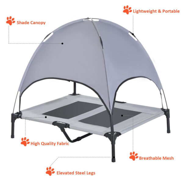 Pawhut Elevated Cooling Dog Bed Cot w/ Canopy Shade, Medium, Gray