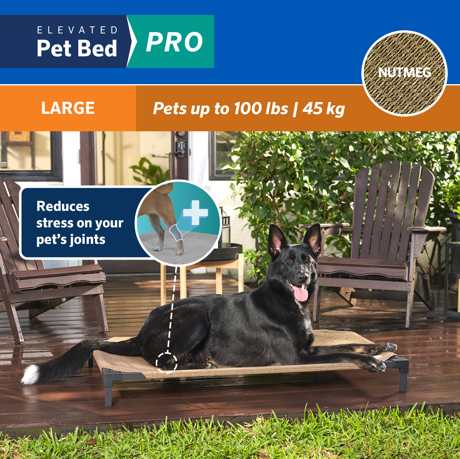 Coolaroo Elevated Pro Pet Beds, 47″ L X 29.5″ W X 45.3″ H, Nutmeg, Large GGMyHome