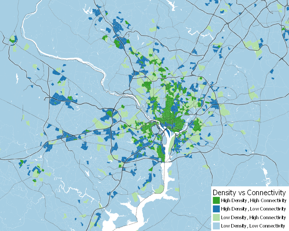 These maps show where the Washington region achieves walkable density