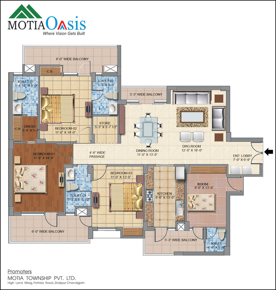 3, 4 Bhk LUXURY FLATS APARTMENTS MOTIA OASIS PATIALA ROAD ZIRAKPUR call 91 9815160459