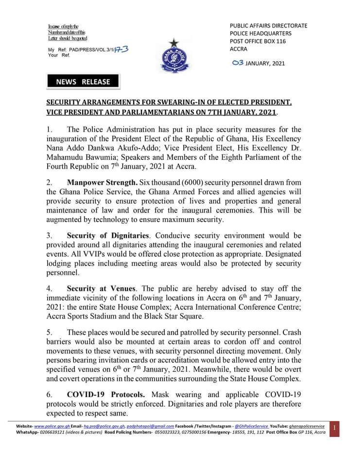 Ghana Police set to deploy 6000 officers for AkufoAddo’s inauguration