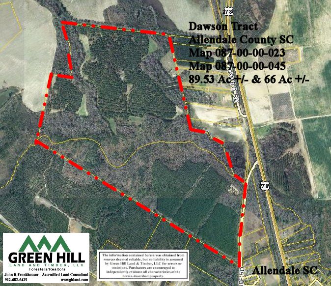 Allendale County SC 155 Acres Green Hill Land & Timber