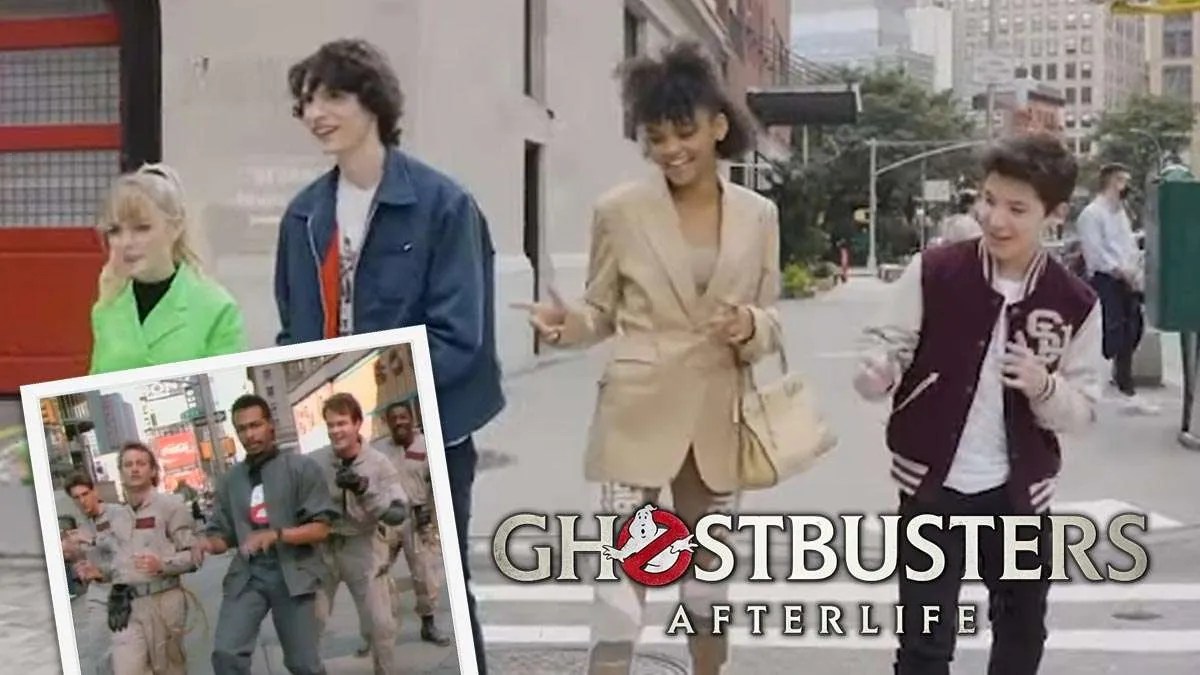 Ghostbusters Afterlife cast recreate classic moment from the 1984