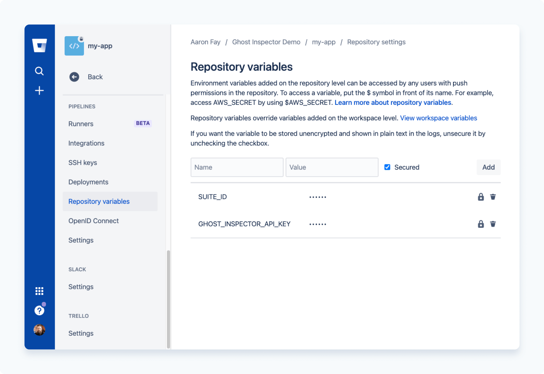 Bitbucket Pipelines Ghost Inspector