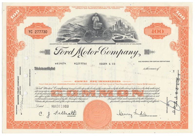 Ford Motor Company Stock Certificate Ghosts of Wall Street
