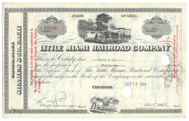 Little Miami Rail Road Co. Stock Certificate Ghosts of Wall Street