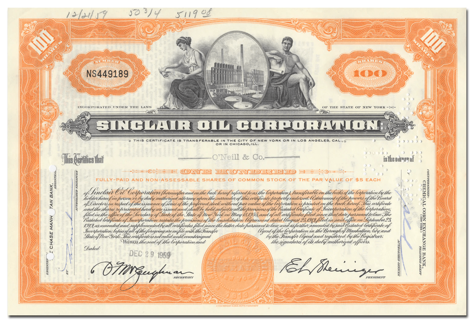 Sinclair Oil Corporation Stock Certificate Ghosts of Wall Street