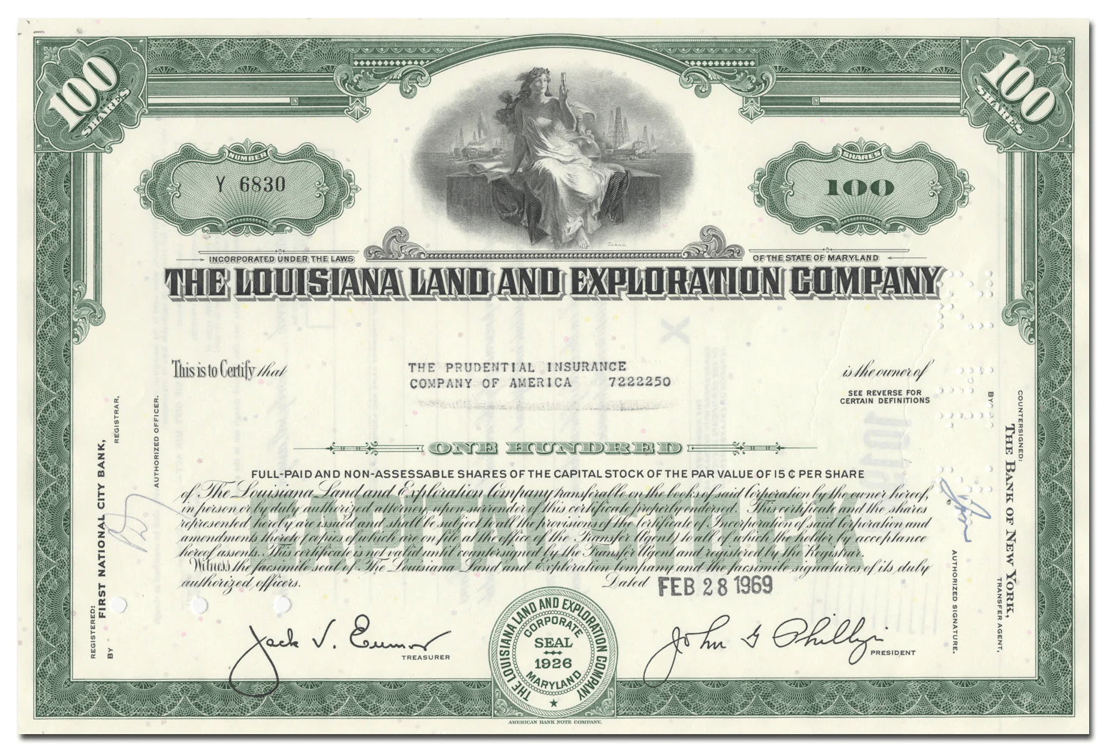 Louisiana Land and Exploration Company Stock Certificate Ghosts of