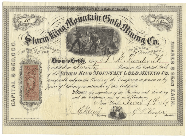Storm King Gold Mining Co. Stock Certificate Ghosts of Wall Street