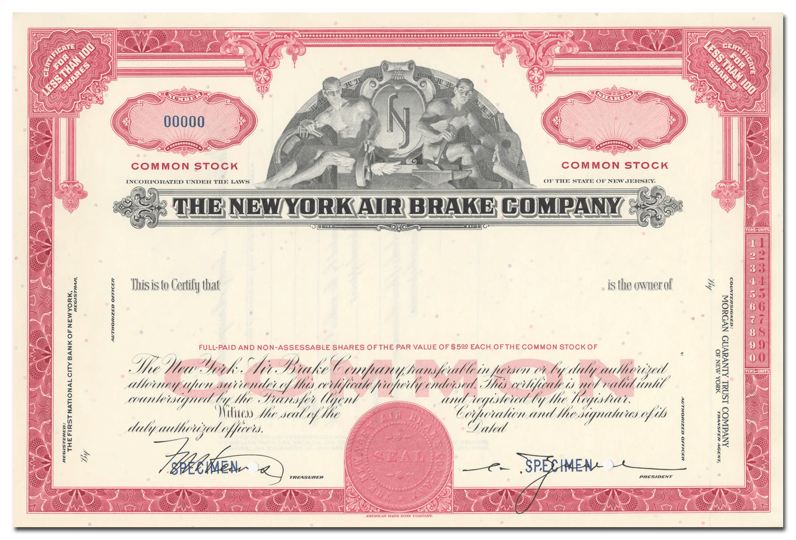 New York Air Brake Company Specimen Stock Certificate Ghosts of Wall