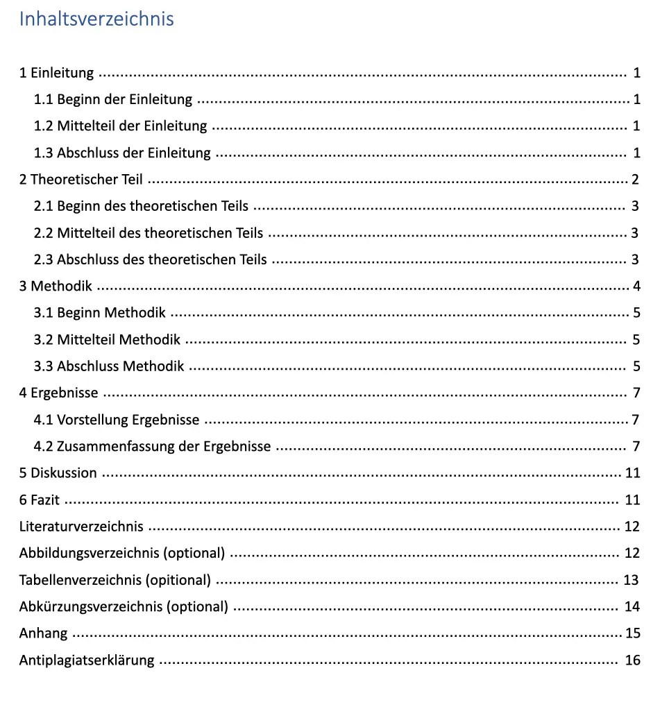 Wie schreibt man ein Inhaltsverzeichnis für eine Bachelorarbeit? + Beispiel