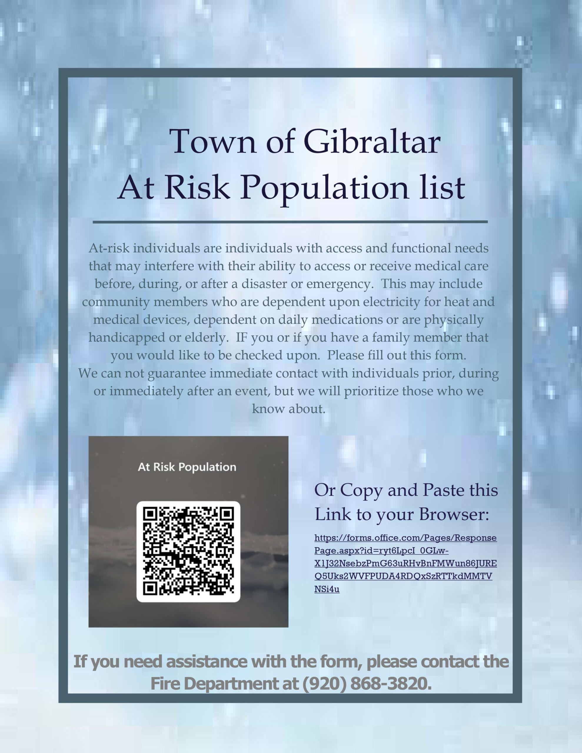 At Risk Population Town of Gibraltar