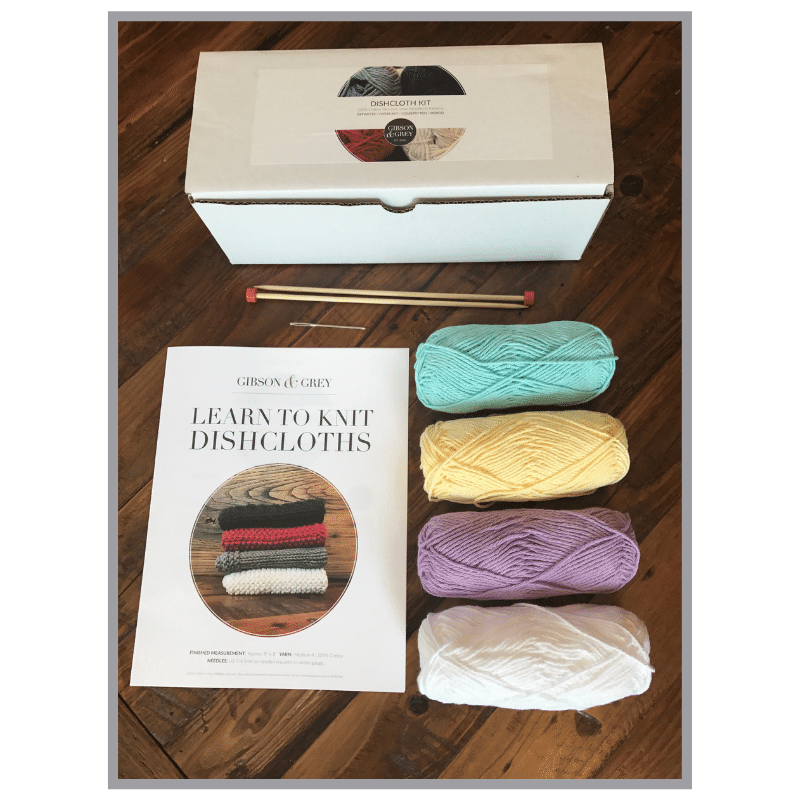 Learn to Knit Dishcloth Kit Gibson & Grey
