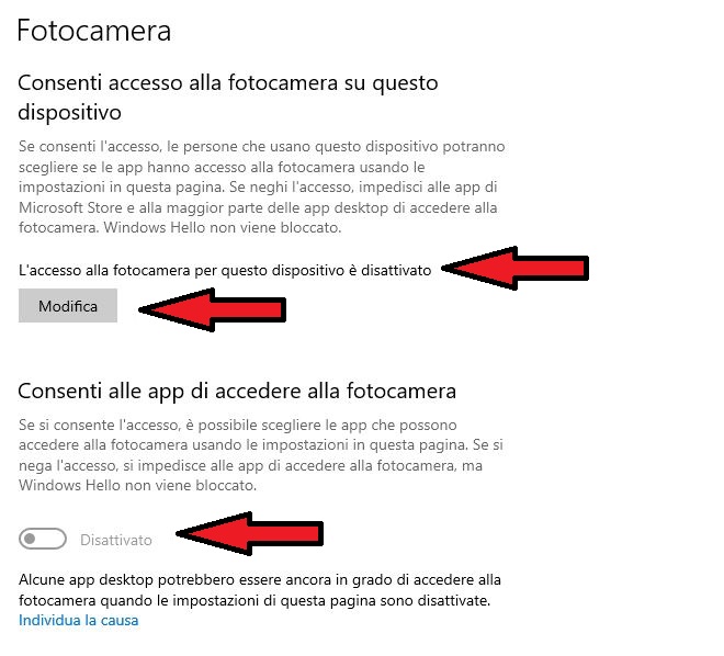 La webcam non funziona su Windows 10 ?