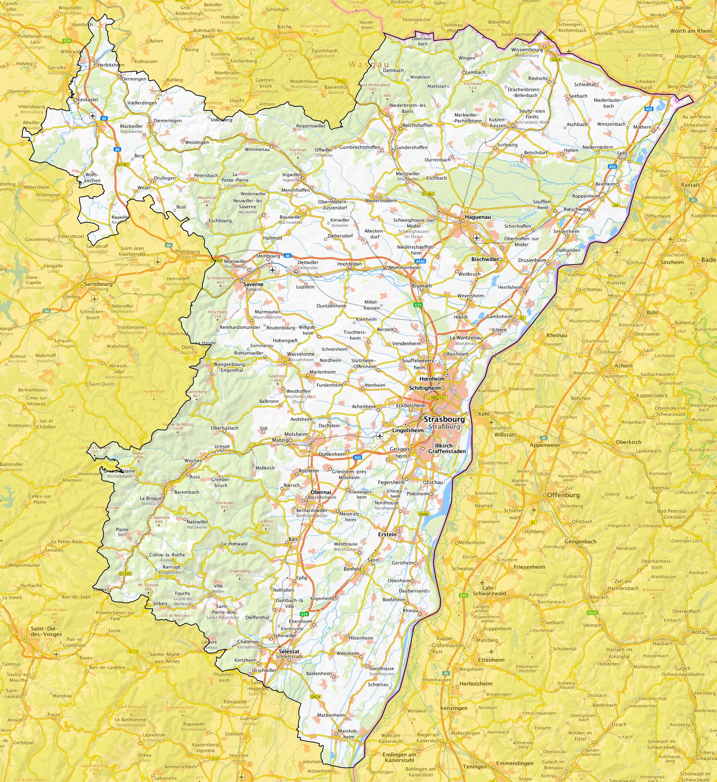 Carte Bas Rhin Détaillée Carte du BasRhin