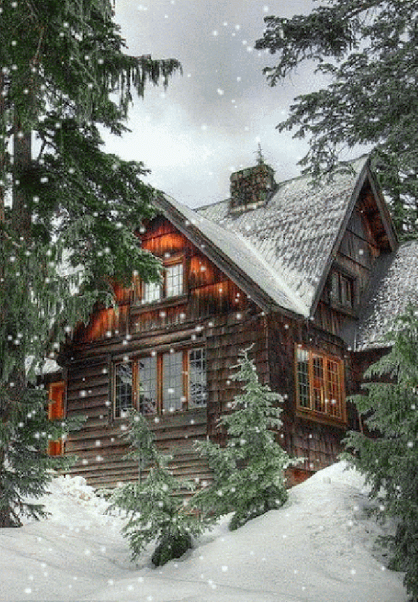 falling snow and house in the woods Gif ID 15067 Gif