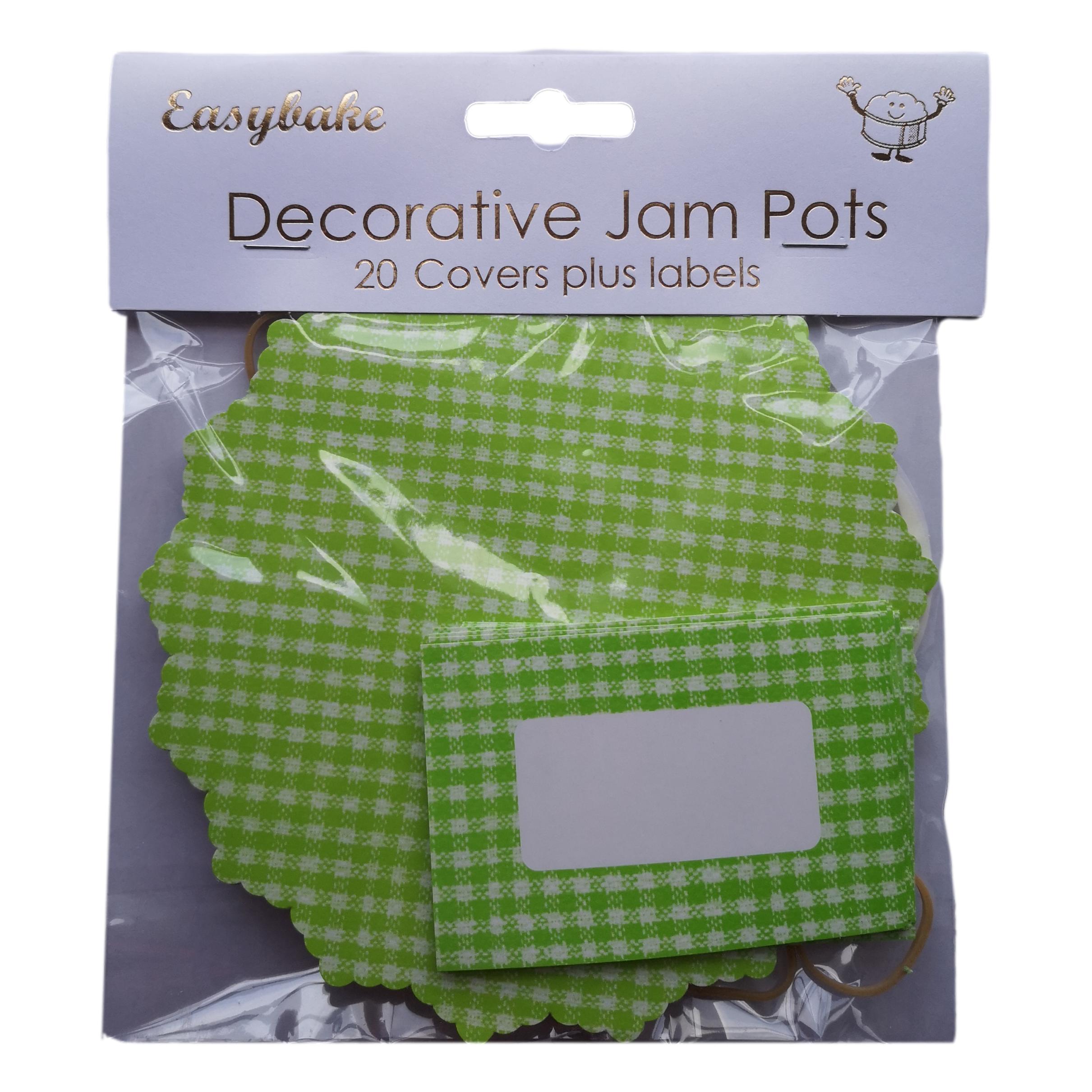 20 Green Gingham Jam Pot Covers, Wax Discs, Rubber Bands and SelfAdhesive Labels Gifts of Note