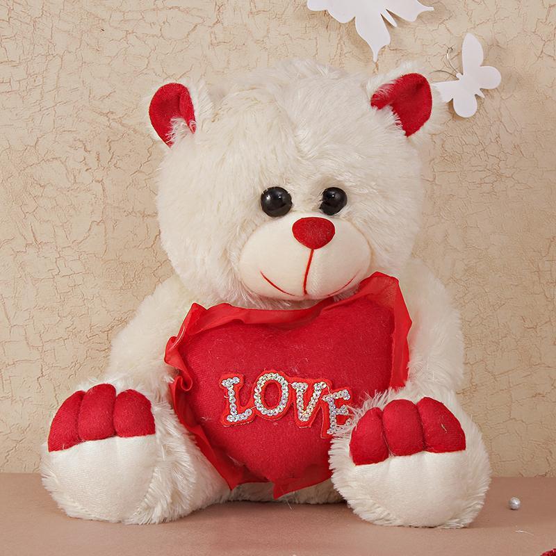 Red and White Teddy Bear with Heart GiftteensBuy Gifts Online