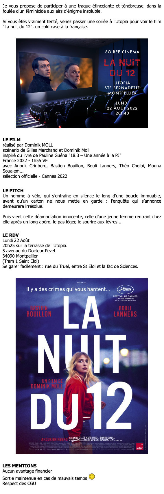 Film "la nuit du 12" utopia OnVaSortir! Montpellier