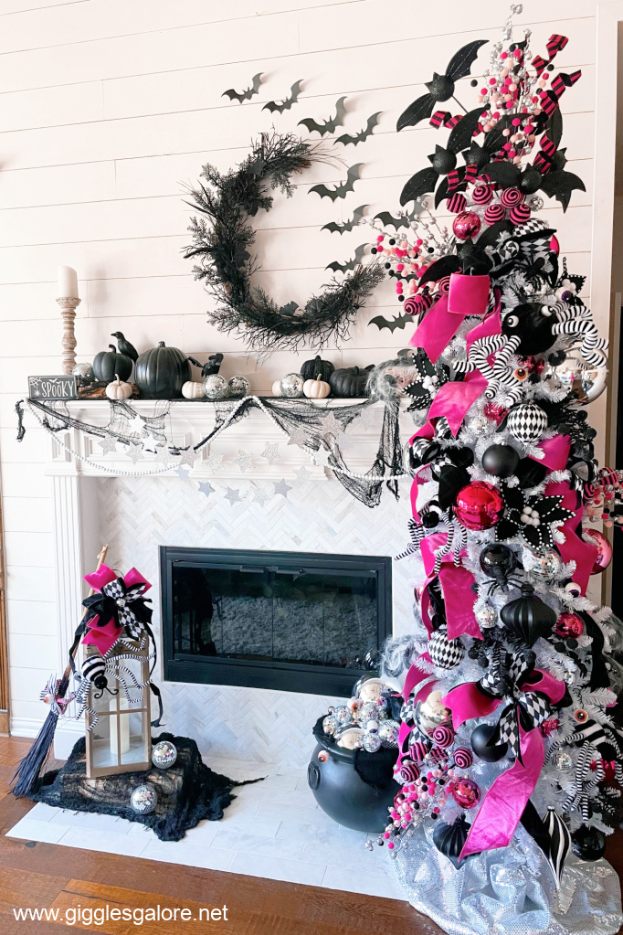 Spooky Cute Pink and Black Halloween Christmas Tree - Giggles Galore