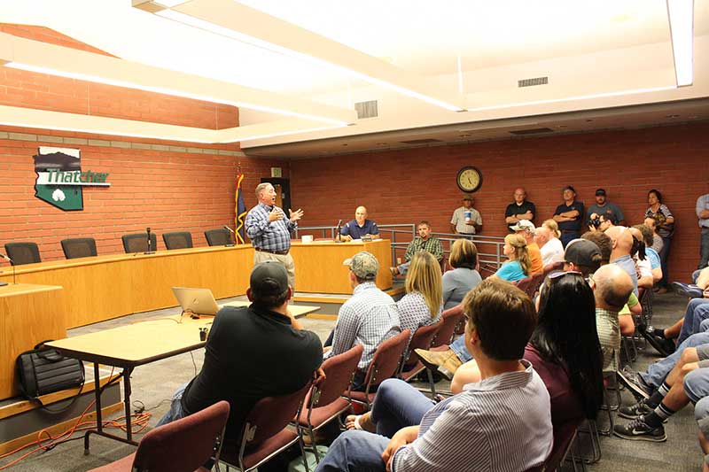 Discussion regarding a proposed meat processing plant fills Thatcher