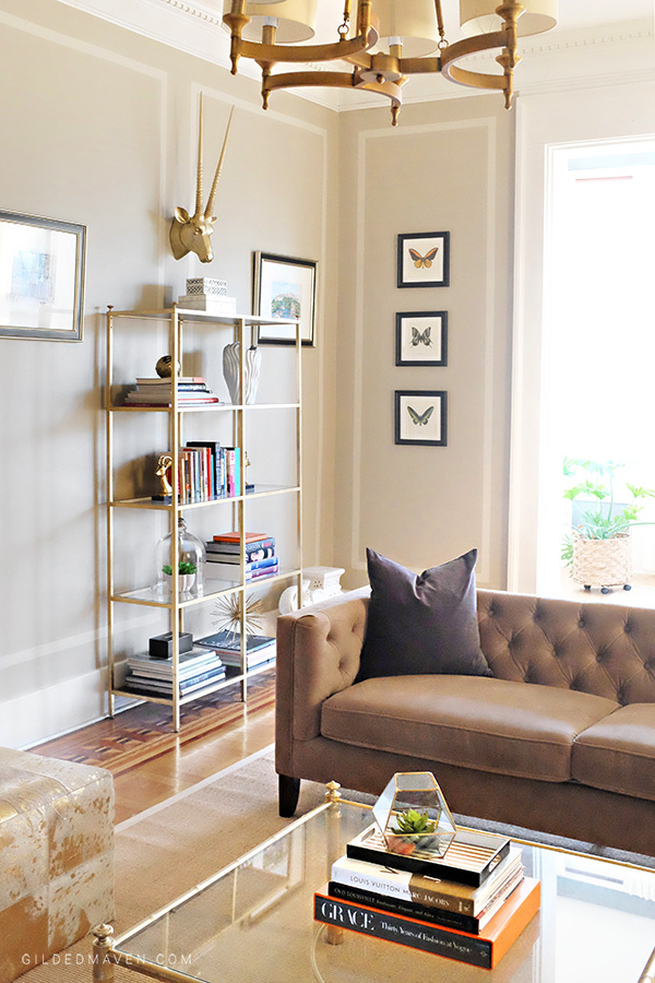 DIY GOLD HOLLYWOOD REGENCY SHELF IKEA HACK Gilded Maven by