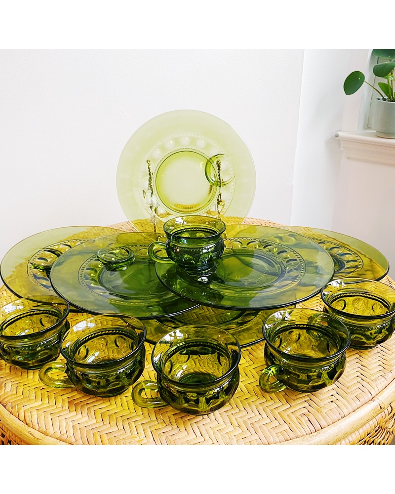 Set of 6 Vintage Avocado Snack Plates Set Gild Florals