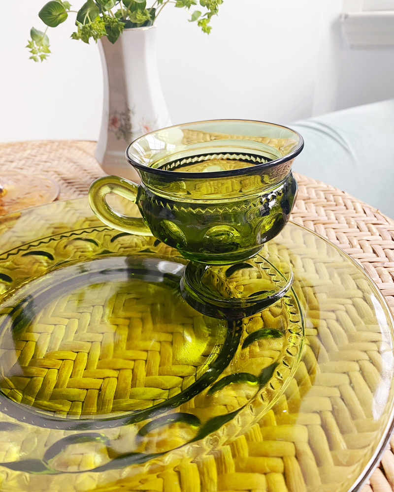 Set of 6 Vintage Avocado Snack Plates Set Gild Florals