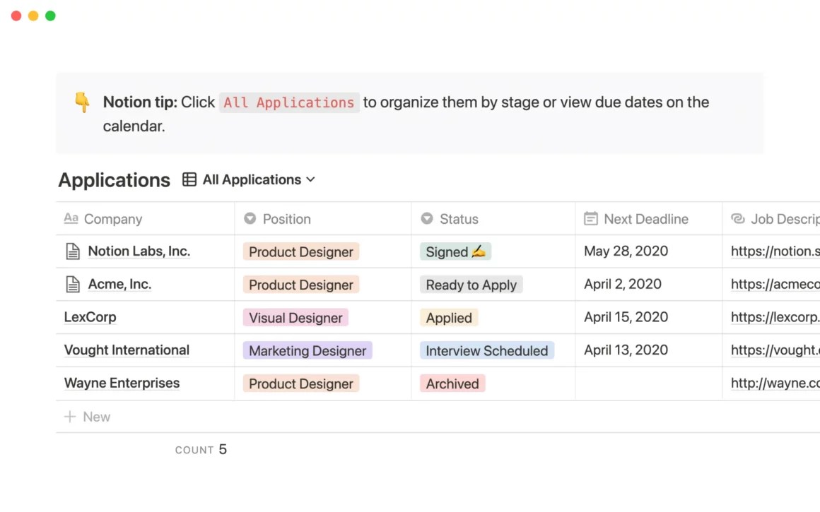 10 Notion Job Search & Application Templates Inspiration