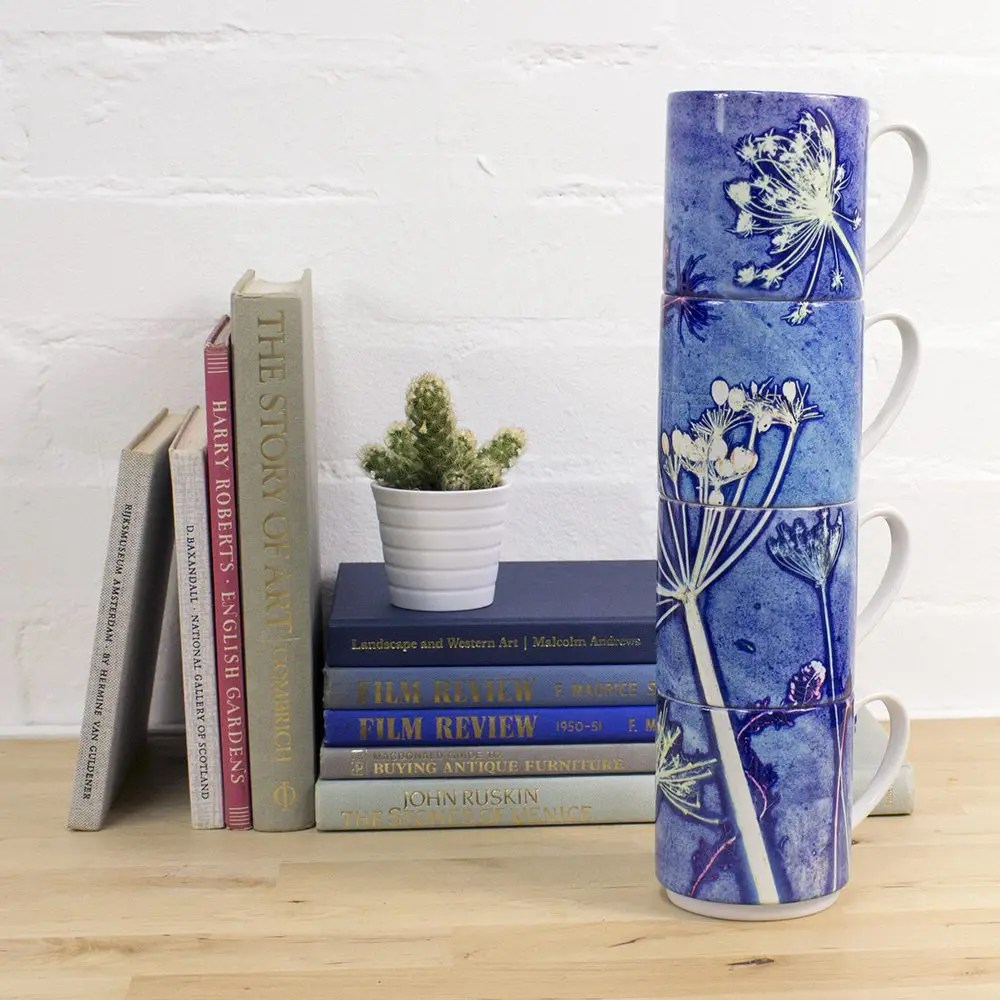 Blue Cow Parsley White & Blue Stacking Mug, Gift Set of 4