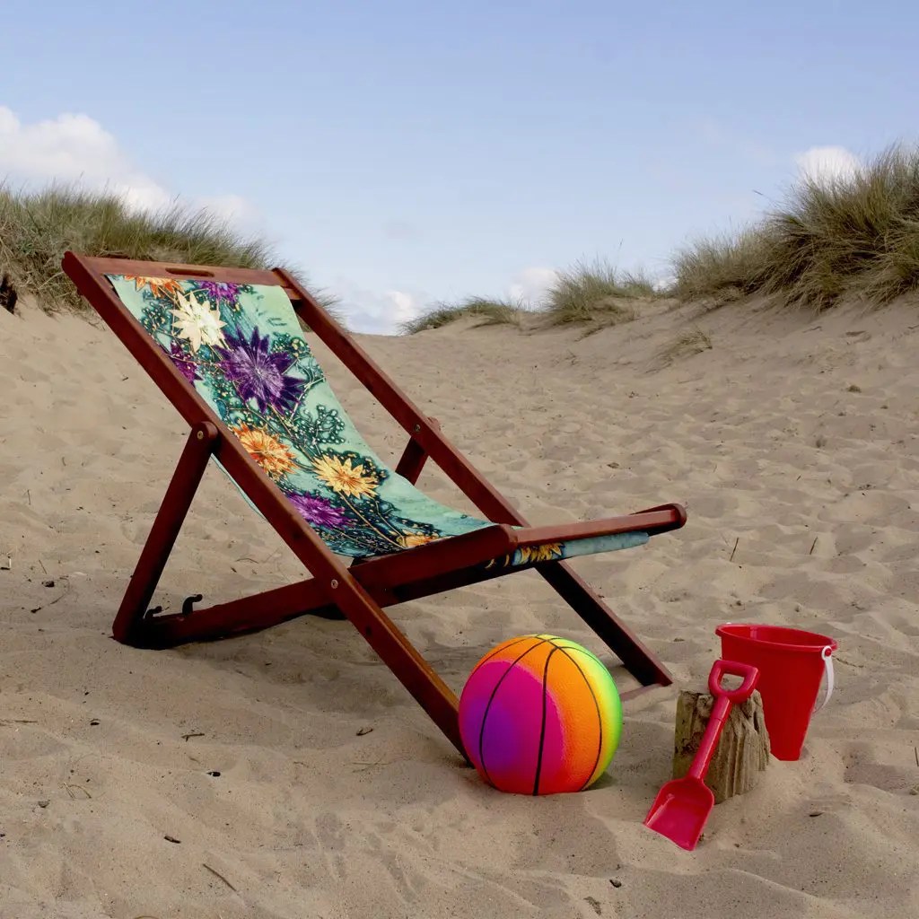 Branching Astrantia Orange & Purple Wooden Deckchair Gillian Arnold