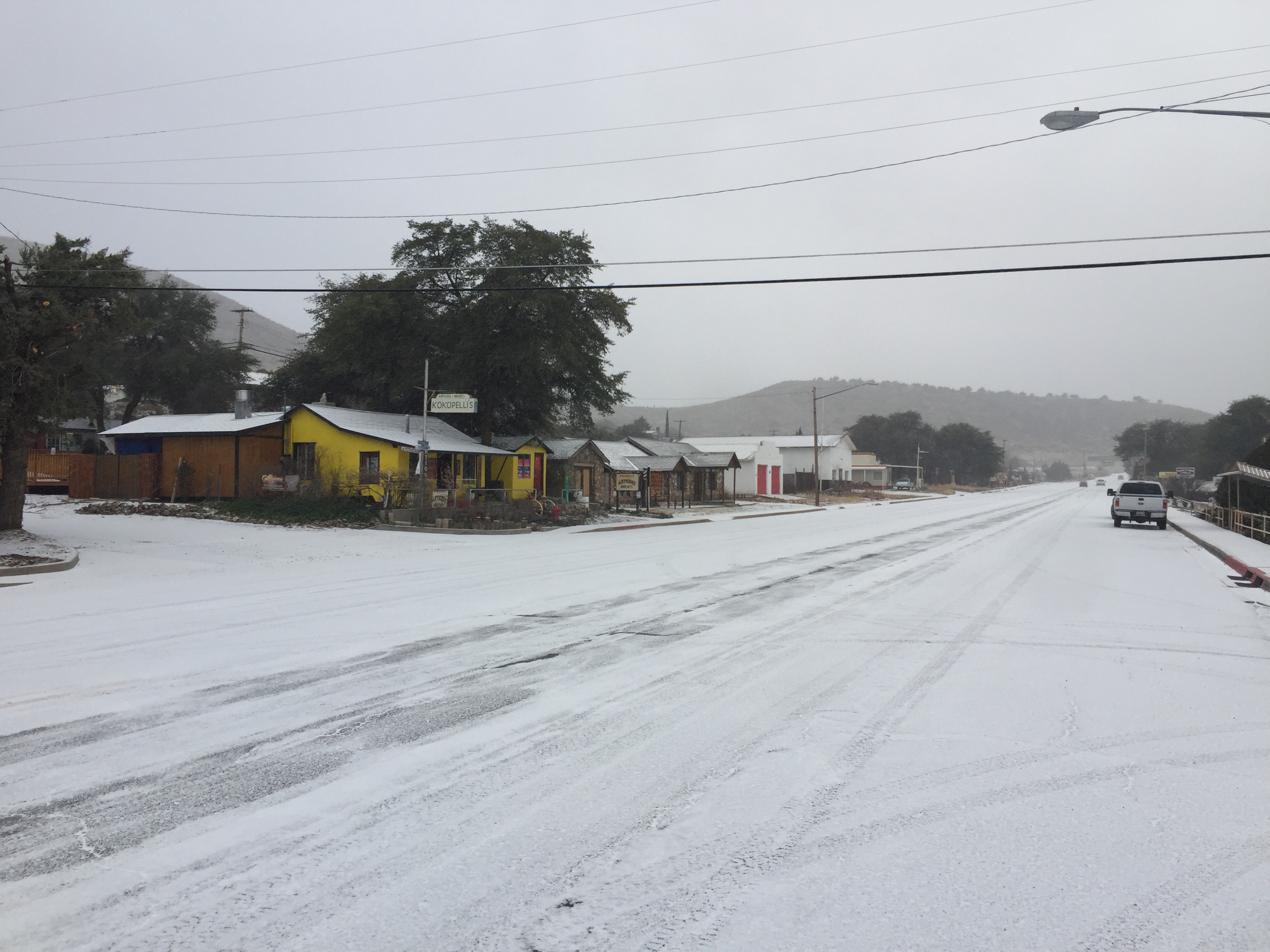 Its snowing in Yarnell at Gilligans Pizza and Bar Gilligans Pizza