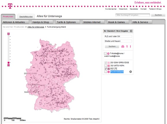 Netzabdeckung (3G UMTS HSDPA & 4G LTE) für Telekom, Vodafone, o2 und