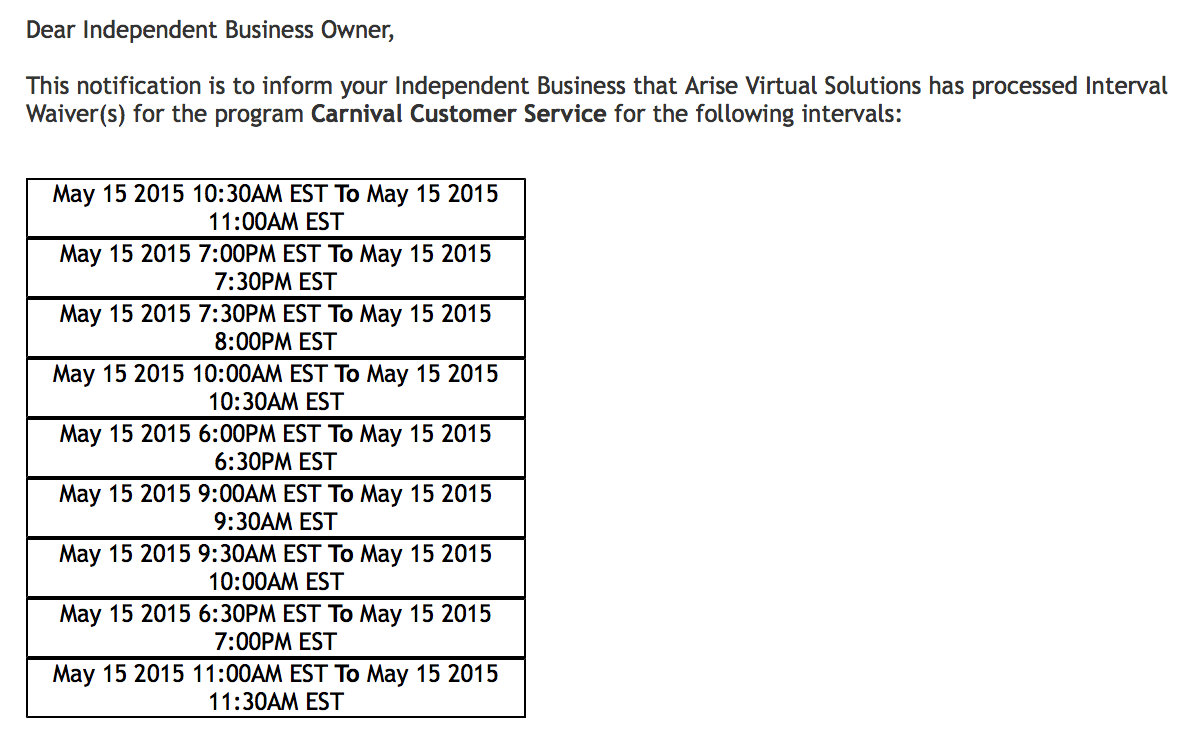 What happens when I receive an email about an Interval Waiver being