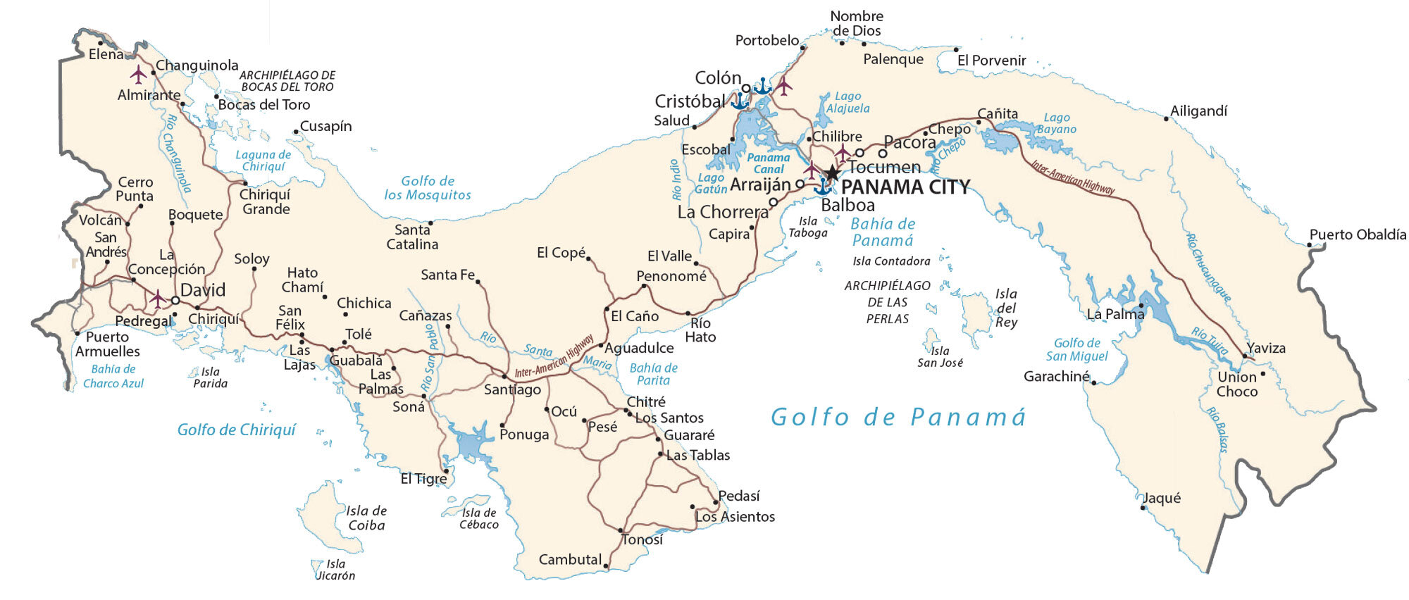 Map of Panama Cities and Roads GIS Geography
