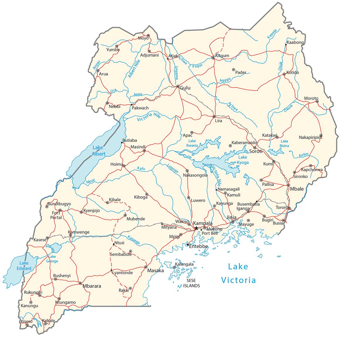 Uganda Map Cities and Roads GIS Geography