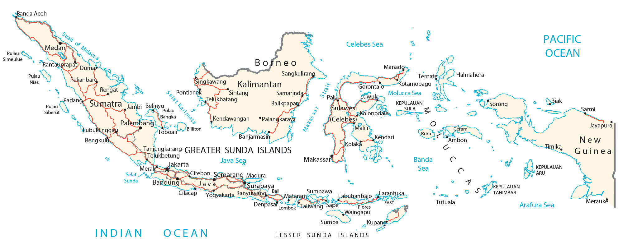 Indonesia Map Cities and Roads GIS Geography