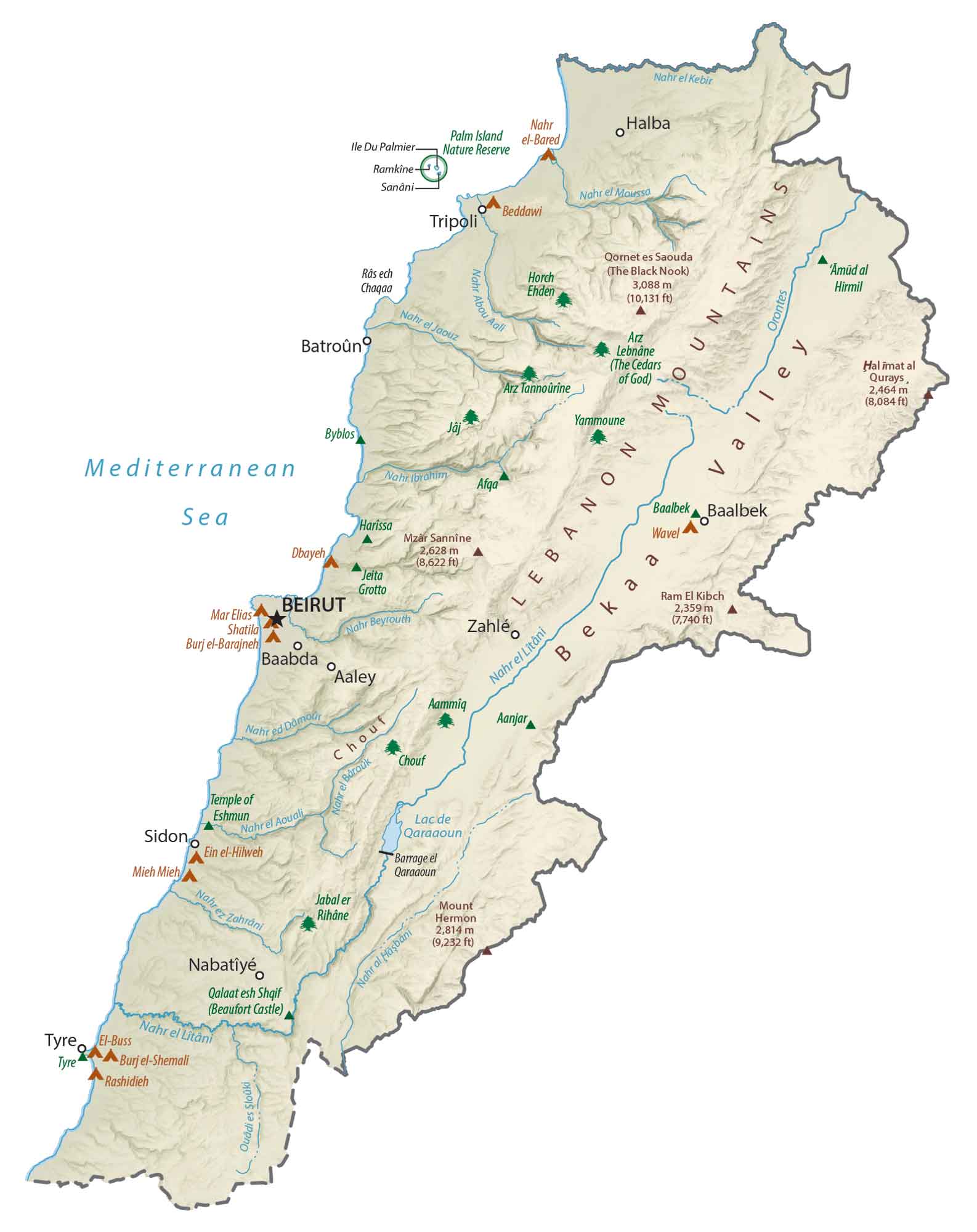Lebanon Map Cities and Roads GIS Geography