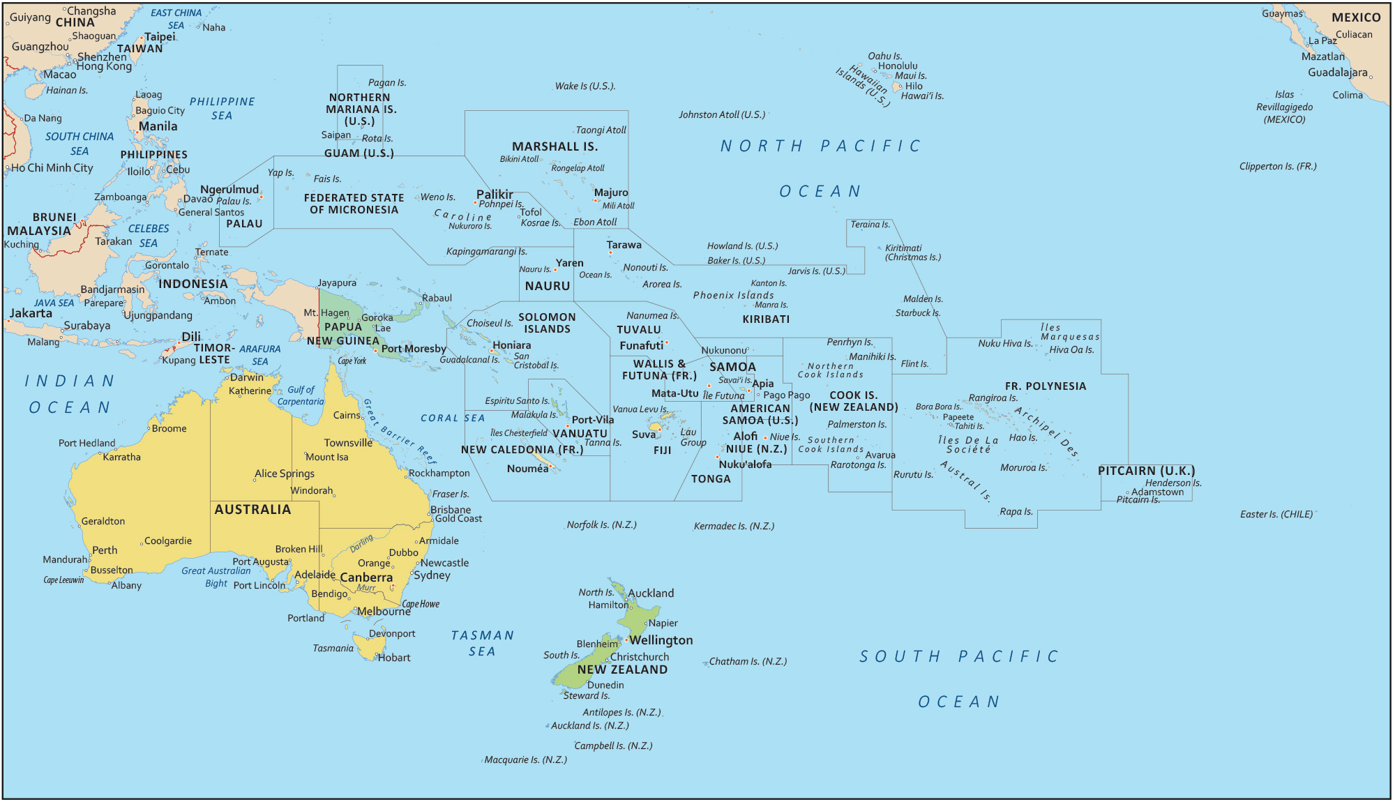 Map of Oceania - Countries and Cities - GIS Geography