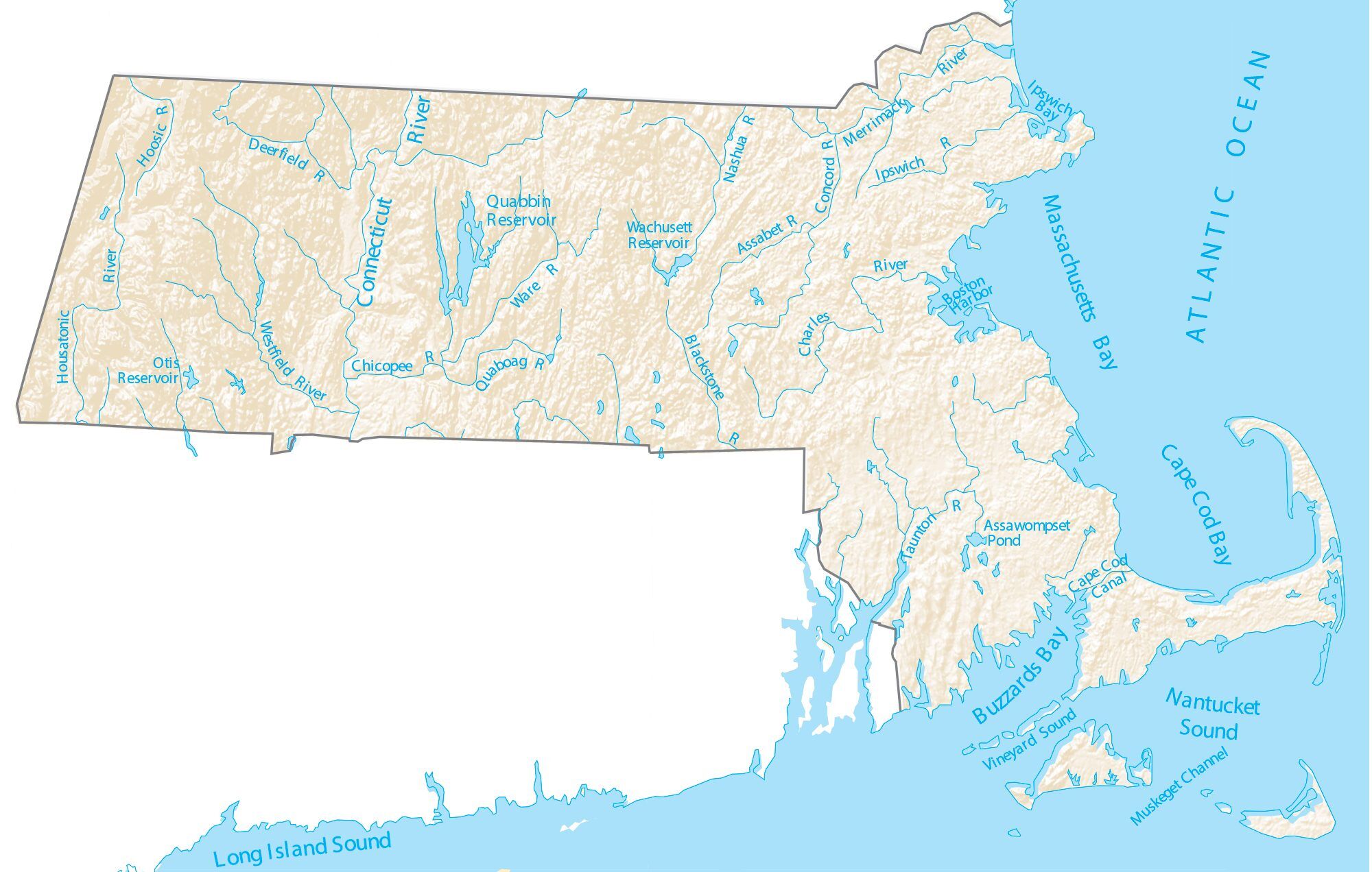 Massachusetts Lakes and Rivers Map GIS Geography