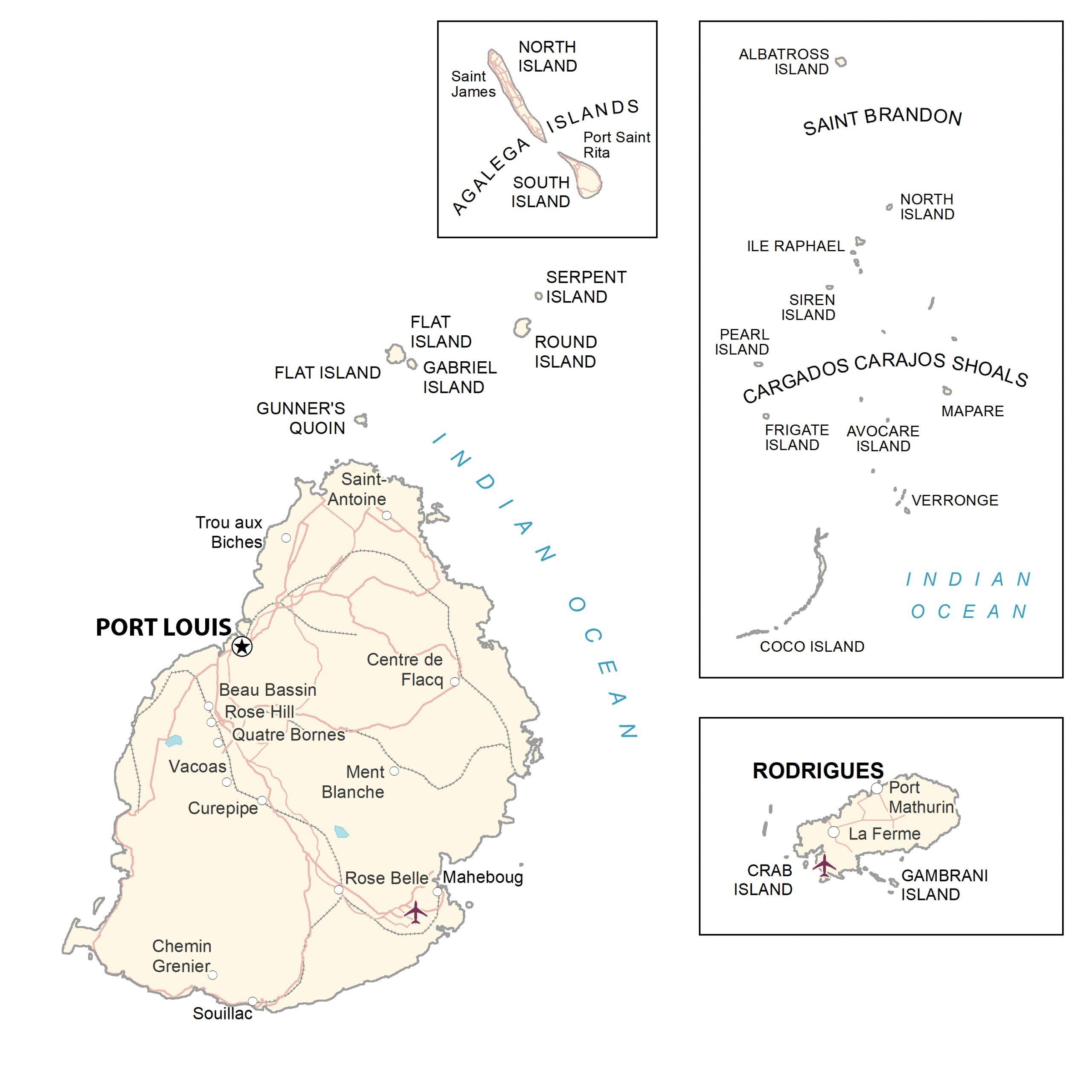 Map of Mauritius Islands and Roads GIS Geography